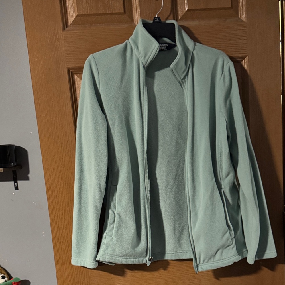 Lands' End Mint Green Fleece Zip Jacket - Women